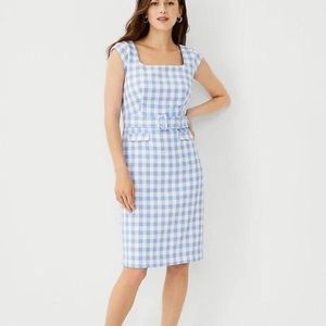 NWT Ann Taylor blue gingham belted dress 00P